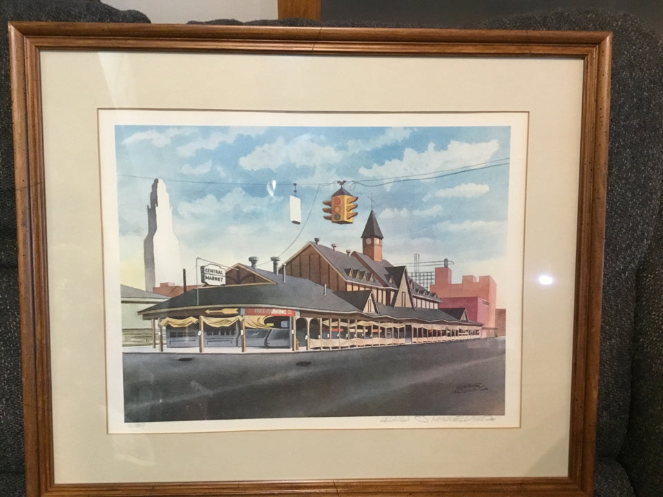 Signed Lithograph Blue/Multi Framed Art