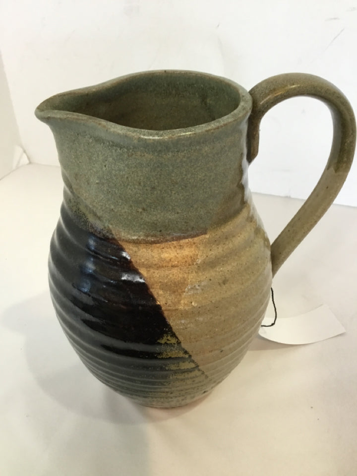 Vintage Green/Tan Pottery Pitcher
