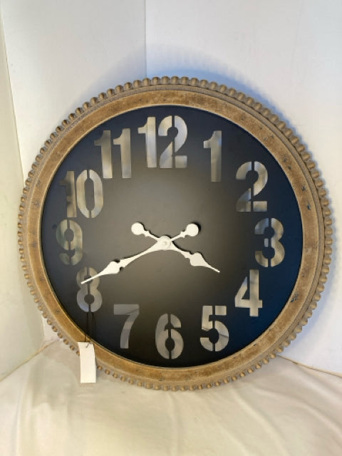 Wall Black/Brown Wood/Metal Battery Operated Clock