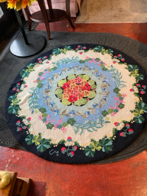 Round Wool Floral Rug