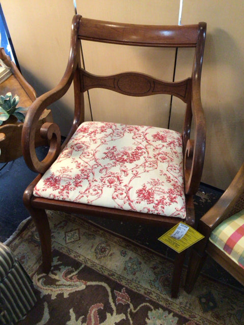Arm Wood Upholstered Seat As Is White/Red Chair