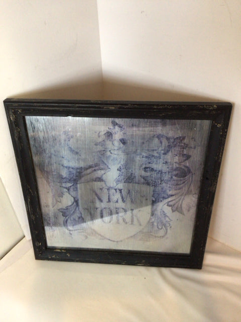 Vintage Gray Wood/Glass New York Framed Art