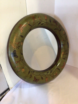Round Green/multi Wood Butterflies Mirror