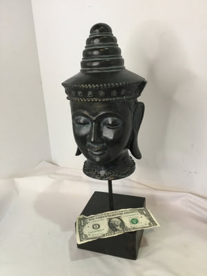 Pedestal Gray Resin Buddha Head Sculpture