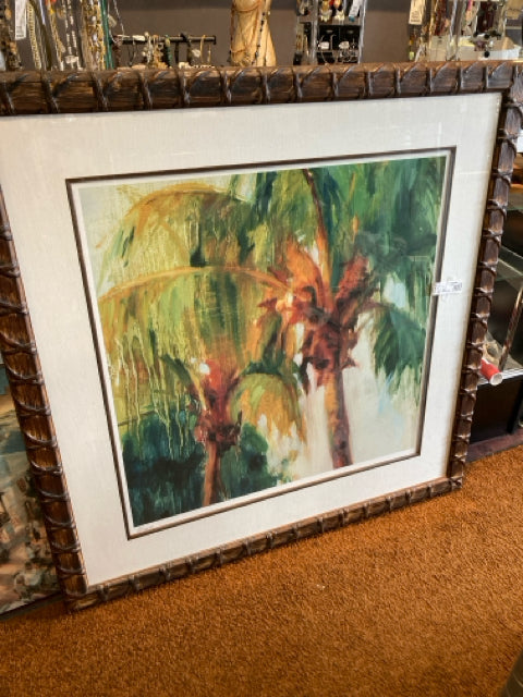 Signed Green/Orange Palm Tree Numbered Framed Art