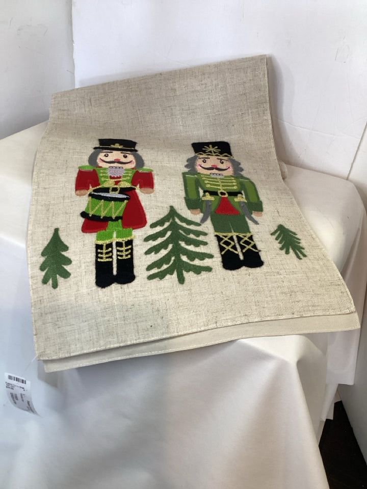 Table Runner Beige/Multi Polyester Nutcracker Holiday Item