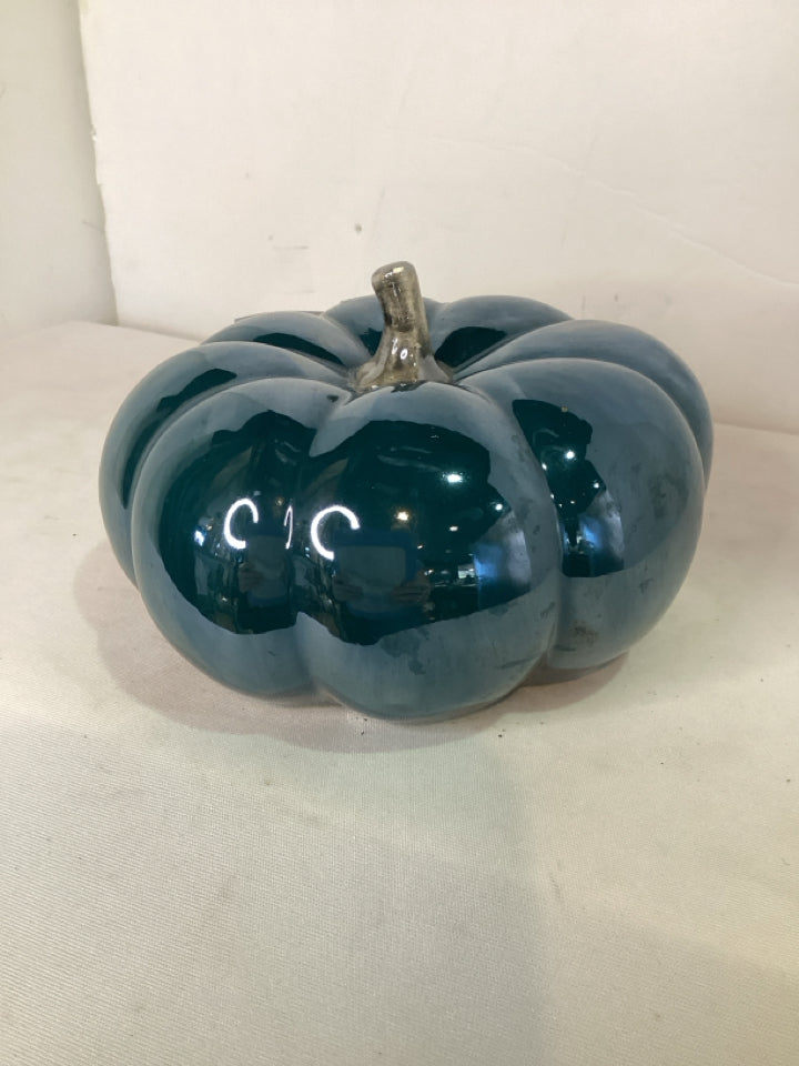 Fall Teal Glass Pumpkin Holiday Item