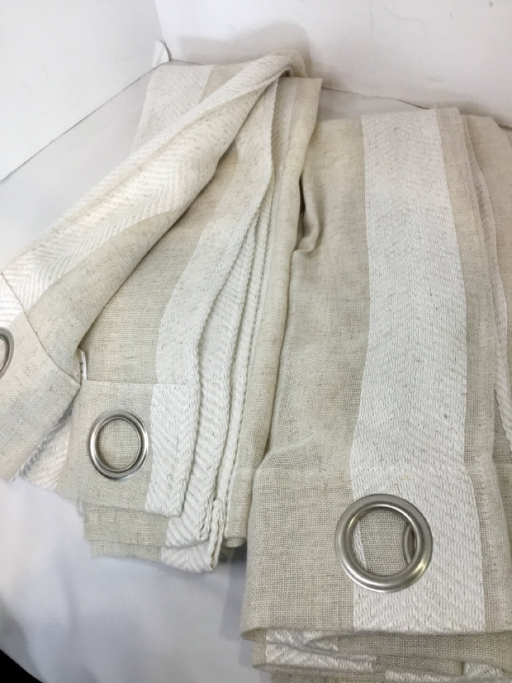 2 Panels Cream/Tan Polyester Stripe Draperies/Curtains