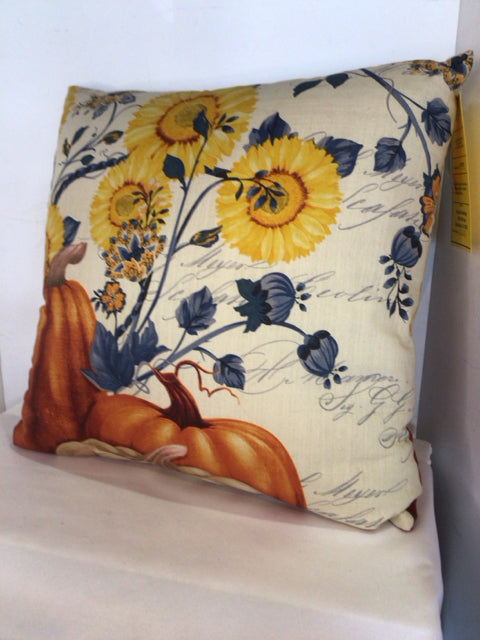 Fall Cream/Multi Cotton Pumpkin Sunflower Pillow