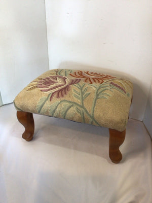Vintage Cream/Multi Wood Upholstered Seat Tapestry FootStool/Ottoman