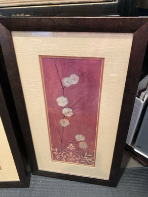 Pair Bronze/Red Floral Framed Art