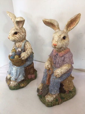 Easter Pastel Resin Bunnies Pair Holiday Item