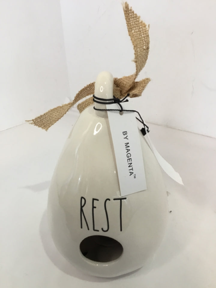 Magenta Cream Ceramic Words Bird House