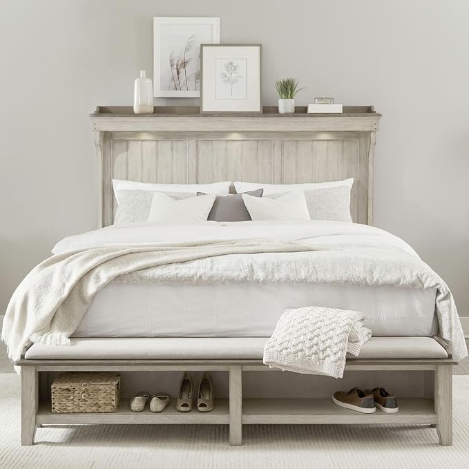 King Bison Commerce LLC Storage Wood Linens Taupe Bed 52MB3P4C