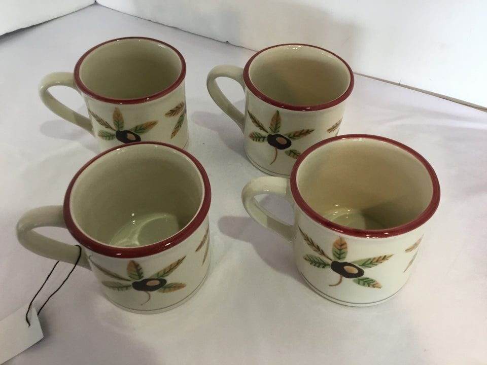 Set of 4 White/Red Ceramic Buckeye Mug Set