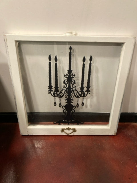 Window White/Black Wood/Glass Candleabra Framed Art