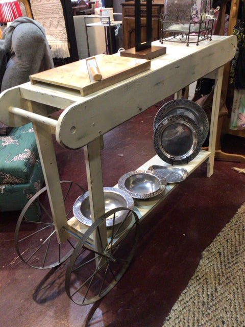 Buffet Wood Shelf on Bottom Wheels Cream Cart