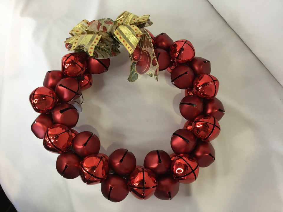 Christmas Red Metal Wreath Bells Holiday Item