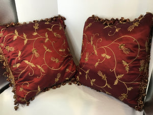 Down Red/Gold Satin Embroidered Pair Pillow Set