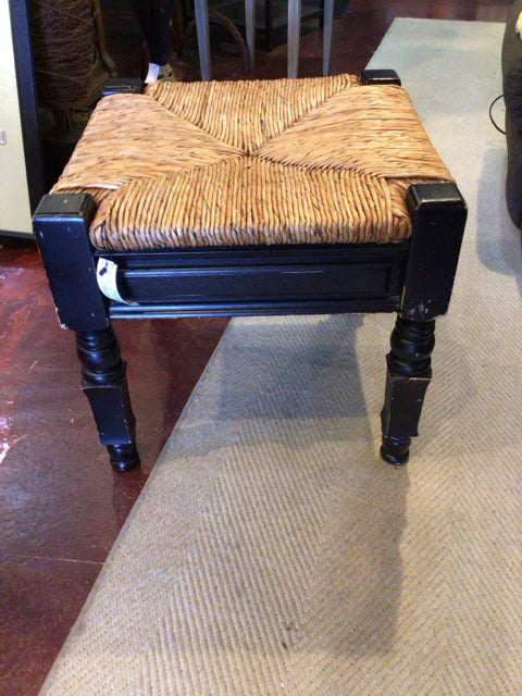 Vintage Wood/Seagrass Black/Tan Stool/Foot Stool/Ottoman