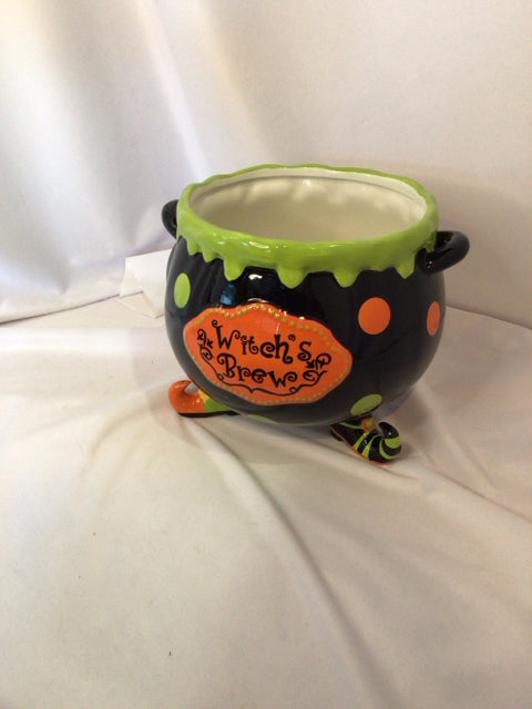 Halloween Black/Orange Ceramic Bowl Witch Holiday Item