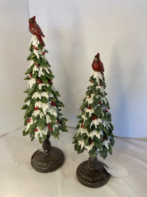 Christmas Green Resin Tree Pair Holiday Item