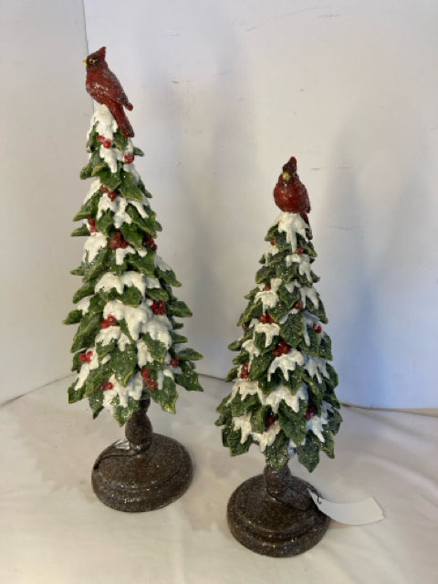 Christmas Green Resin Tree Pair Holiday Item
