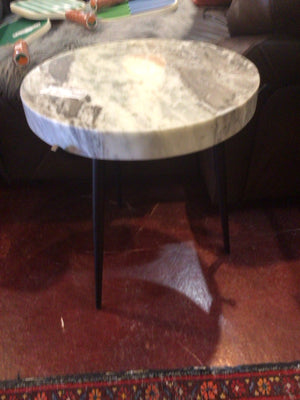 Modern Marble Round End/Side White/Black Table