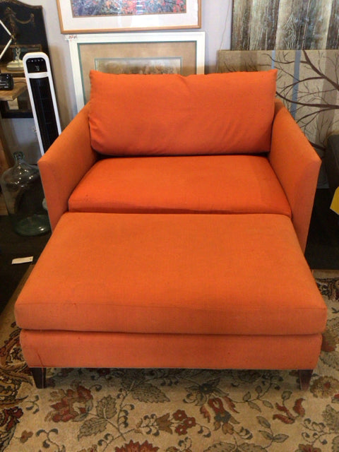 Crate & Barrel w/Ottoman AS IS Orange Chair & 1/2