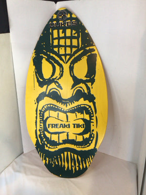Freaki Tiki Yellow/Green Wood Surfboard Sign