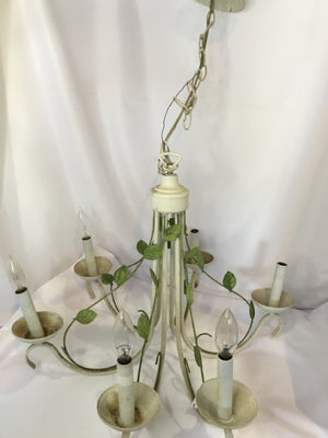 Vintage Green/White Metal 6 Arm Chandelier