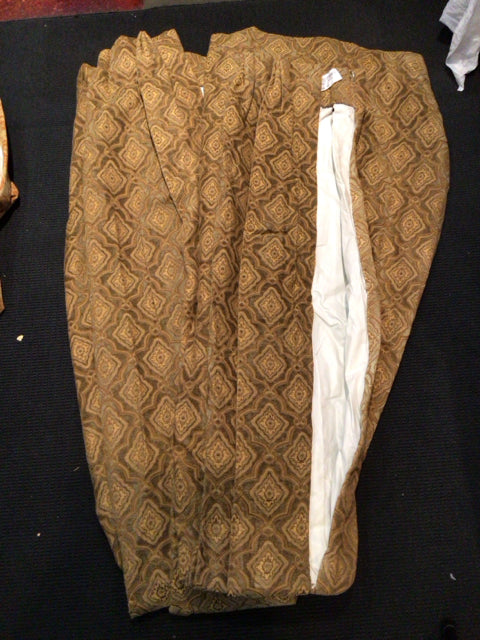 Pinch Pleat Green/Tan Lined Pair Draperies/Curtains