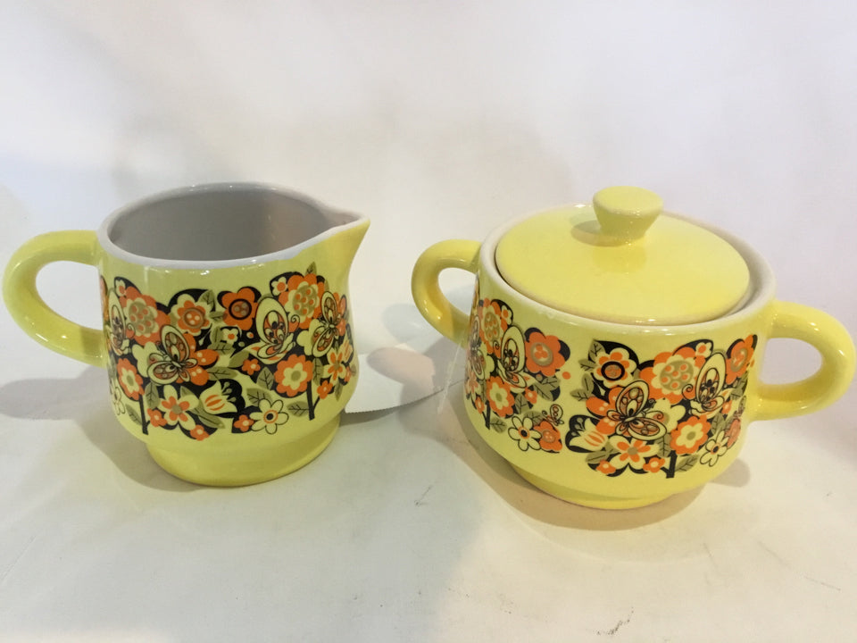 Vintage Yellow/Orange Ceramic Floral Sugar/Creamer