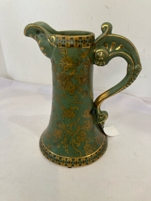 Vintage Asian Green/Gold Pottery Pitcher