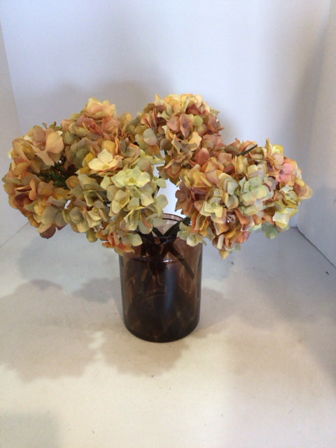 Pottery Barn w/Flowers Brown/Yellow Glass Vase