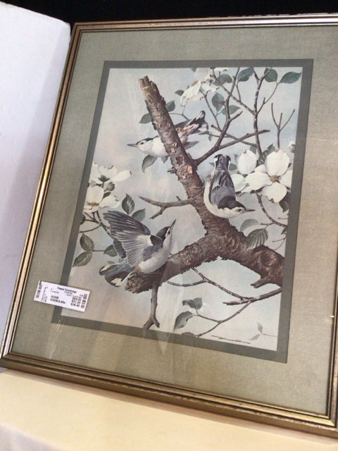 Signed Gray/Brown Birds Framed Art