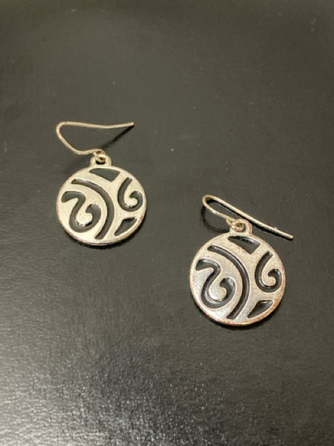 Silver Plated Black Coin Earrings