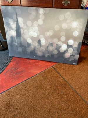 Black/Gray City Scape Stretch Canvas Art