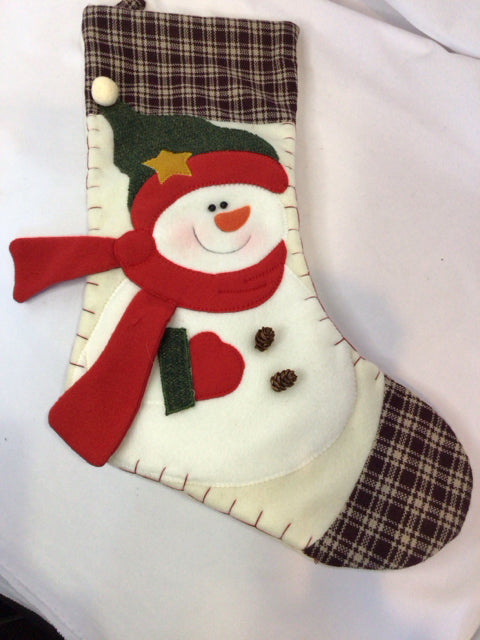 Stocking White/Red Polyester Snowman Holiday Item