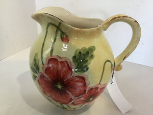 Maxcera Vintage Cream/Red Ceramic Poppies Pitcher