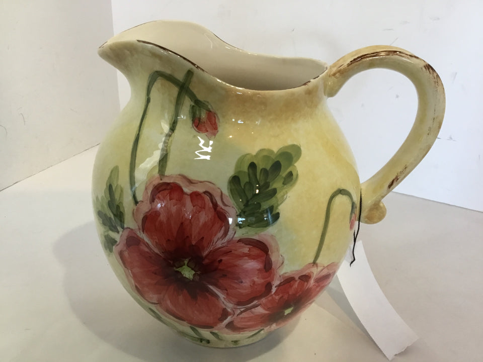 Maxcera Vintage Cream/Red Ceramic Poppies Pitcher