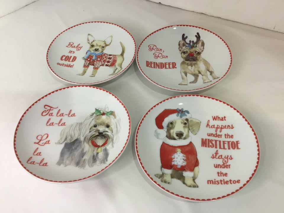 PIER 1 Plate set White/Multi Dog Holiday Item