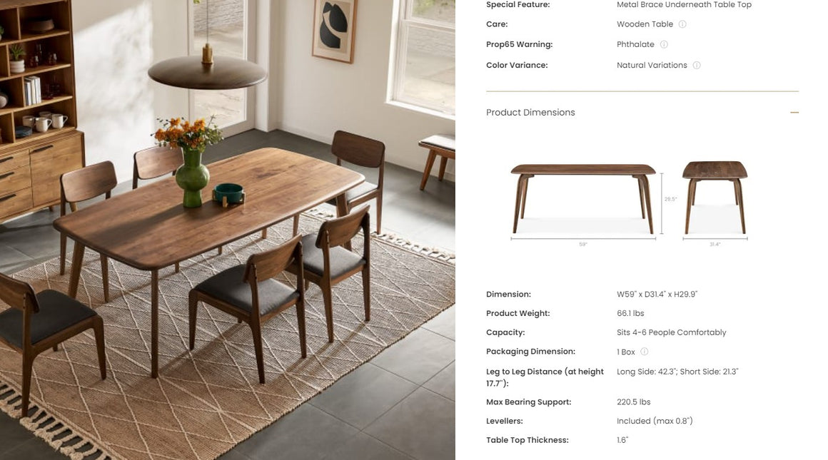 Castlery Mid-Century Wood Dining Brown Table AMLPSRJ7