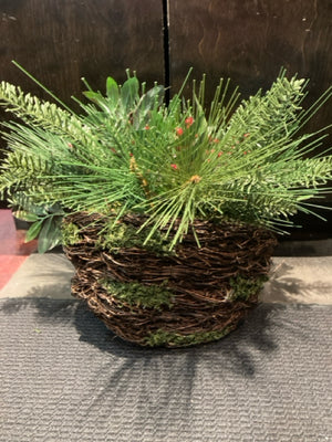 Hanging Green Pine Berries Basket Holiday Item