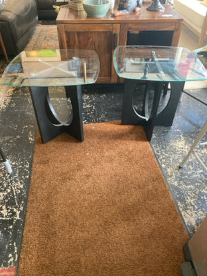 End Wood/Glass Glass Top Pair Black Table