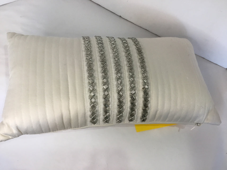 Thro White Sateen Pleated Jeweled Pillow