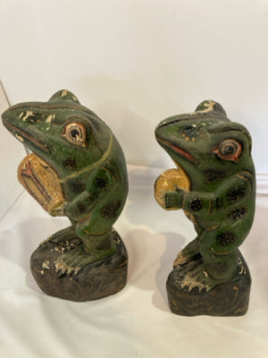 Garden Green Wood Frog Pair Statue