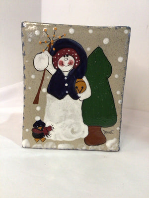 Bag Beige/Multi Ceramic Happy Holidays Snowman Holiday Item