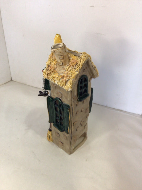 Candle Holder Multi-Color Ceramic House Scarecrow Holiday Item