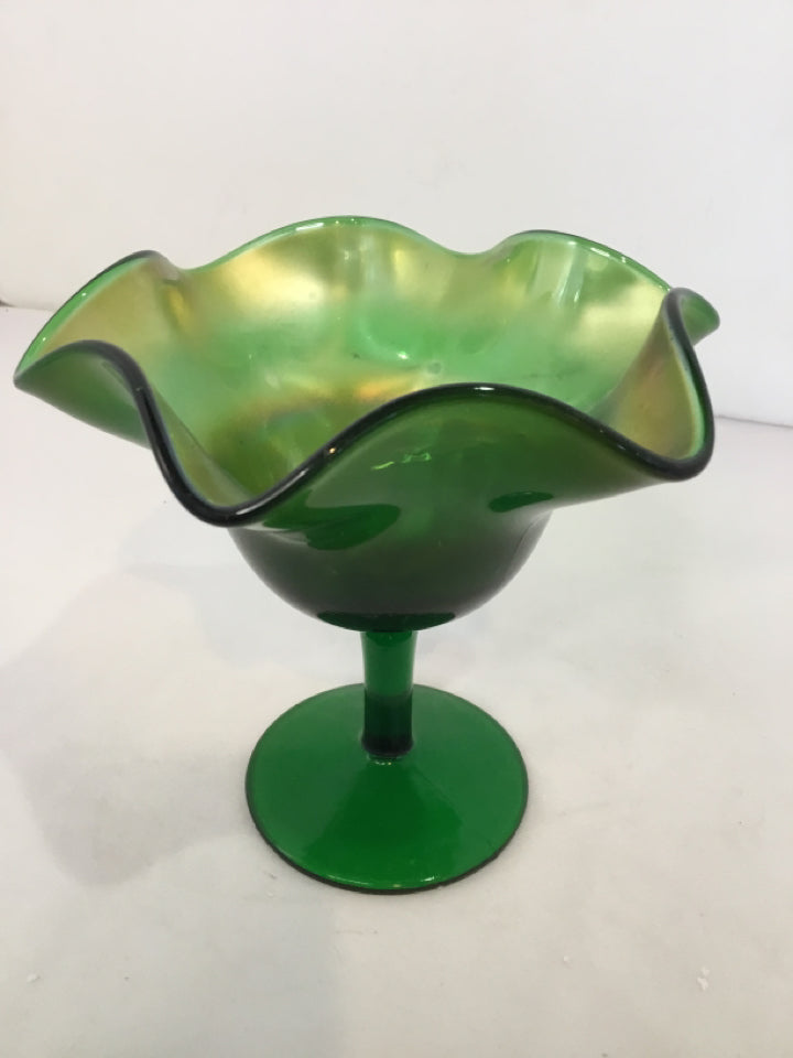 Carnival Green Glass Pedestal Bowl